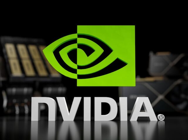 the nvidia logo is displayed on a table