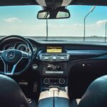 Painel de carro moderno com gráficos digitais, representando dados automotivos organizados.