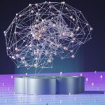 Servidor de data center com luzes azuis representando processamento de inteligência artificial